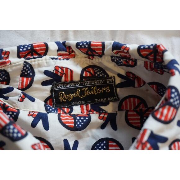 Peace Sign Shirt Hippie Button Down 1960's 1970's Mens Size L Royal Tailors - Picture 4 of 6